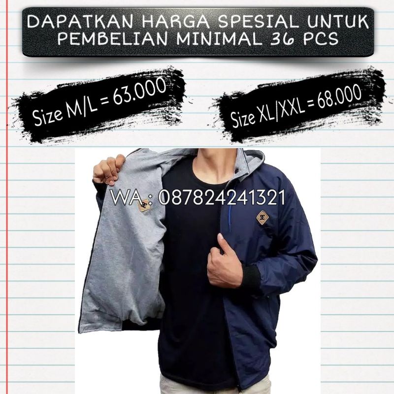 JAKET BOLAK BALIK 2IN1 / JAKET MOTOR / BB / PARASUT / PRIA WANITA / DISTRO-Info Harga Grosir