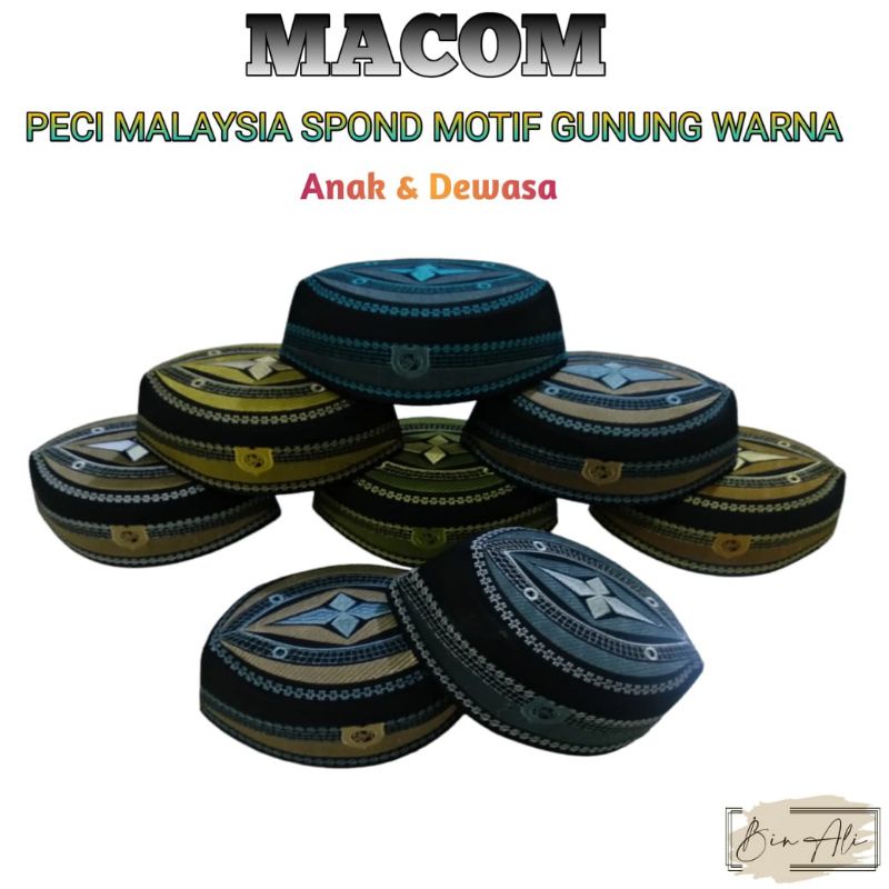 Peci Kopiah Malaysia Spon motif Gunung Warna||Peci premium