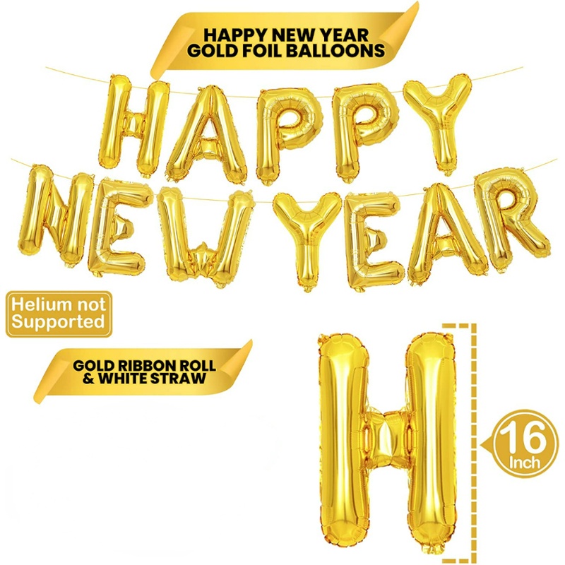 2023 Balon Aluminum Foil Motif Huruf Happy New Year Untuk Dekorasi Pesta Natal / Tahun Baru