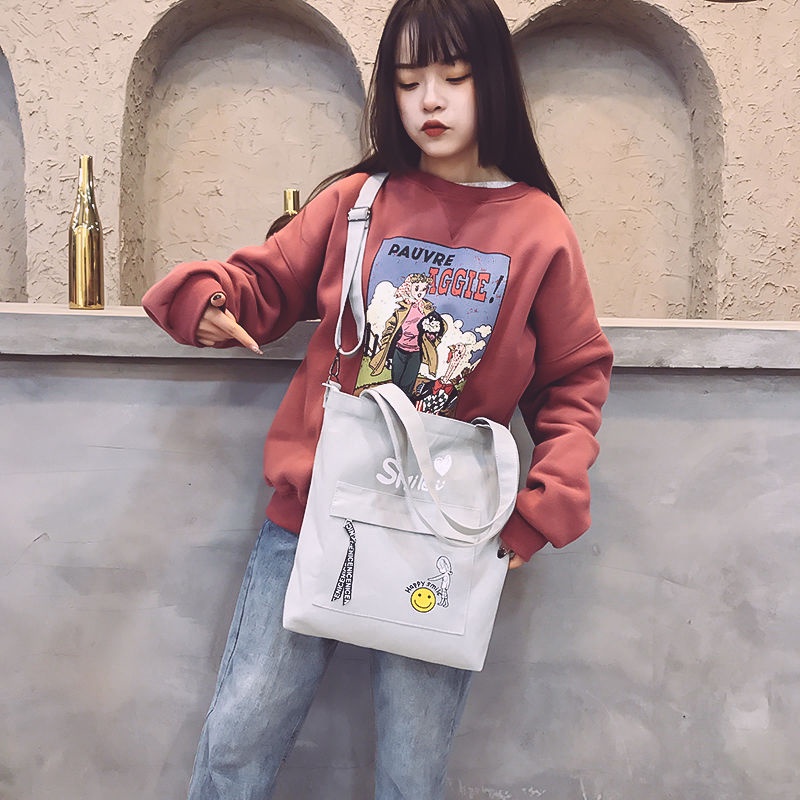 ✱☂❖Sera Korea Tas Kanvas Siswa Perempuan Kelas Besar Tas Sekolah Tas Bahu Messenger Tas Tas Kain Harajuku All-Match Tas Kain