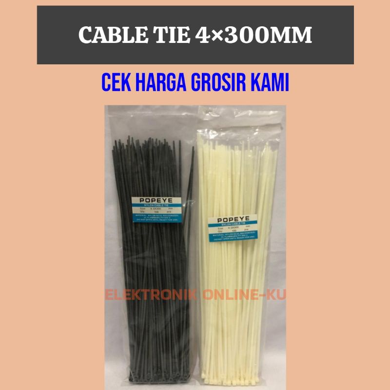 CABLE TIE 4×300MM HITAM PUTIH (100PCS)