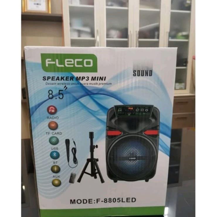 Speaker Bluetooth Fleco F-8805 Bonus Mic Karaoke Plus Stand Super Bass