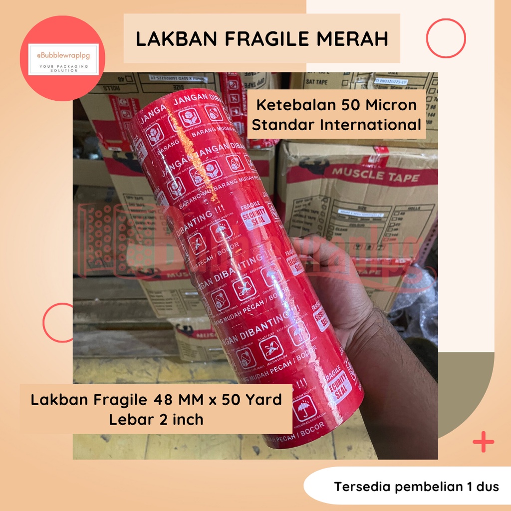 

(1pcs) Lakban fragile jangan di banting merah Lampung