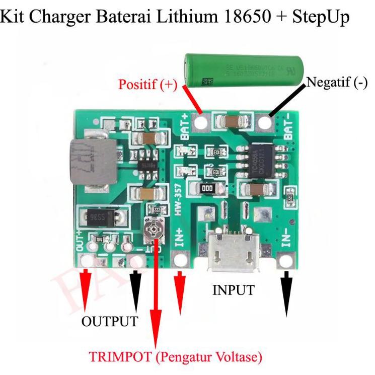 CodeJj8J3--Kit Modul Charger Baterai Lithium 18650 Plus Stepup Dc