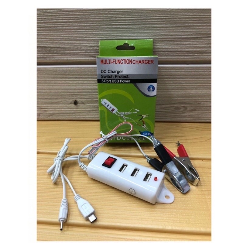 2IN1 DC CHARGER - Charger Aki Motor 2in1 3USB Pack Hijau