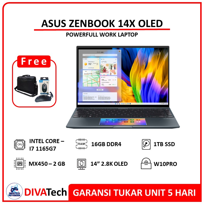 Asus Zenbook 14X UX5400EG OLED MX450 2GB I7 1165G7 16GB 1TB SSD 2.8K W10PRO | Laptop Asus