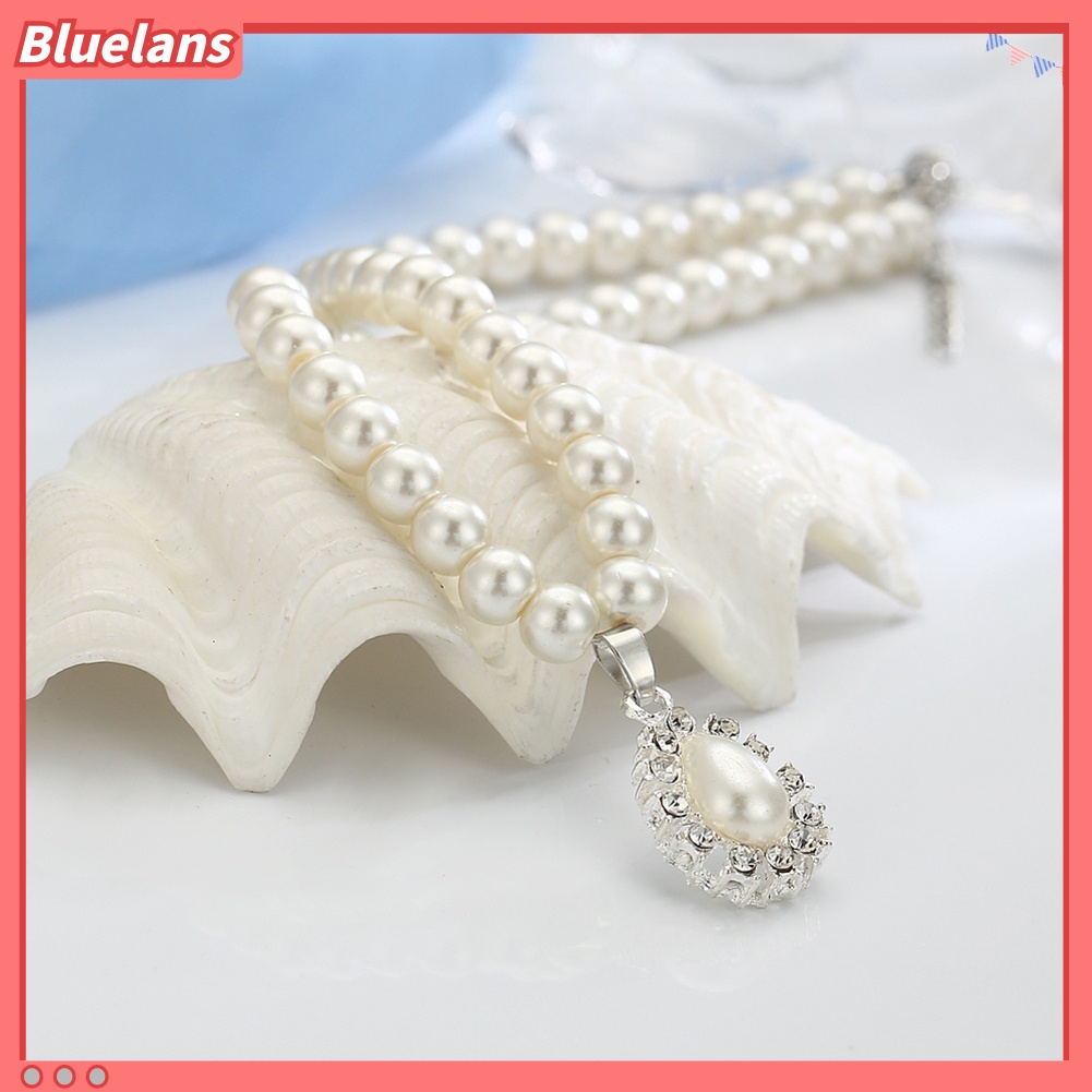 Bluelans Water Drop Faux Pearl Beaded Rhinestone Bridal Necklace Earrings Jewelry Set