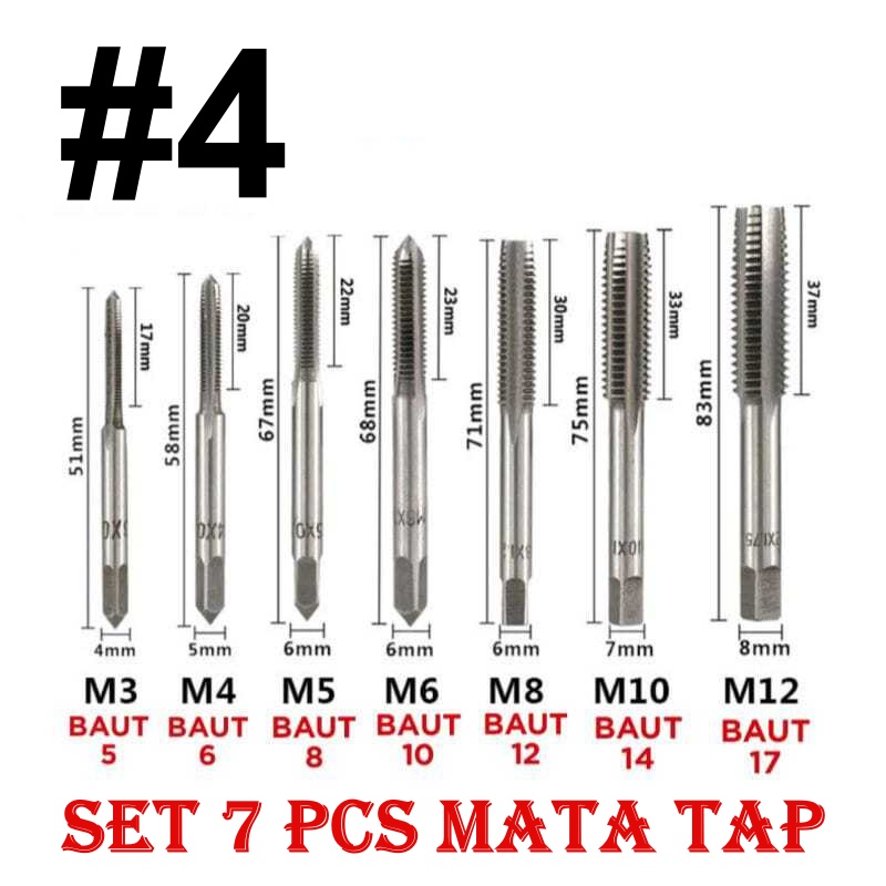 Hand Tap Set Pembuat Ulir Sekrup Mata Bor Tap Die Set &amp; Gagang M3-M12