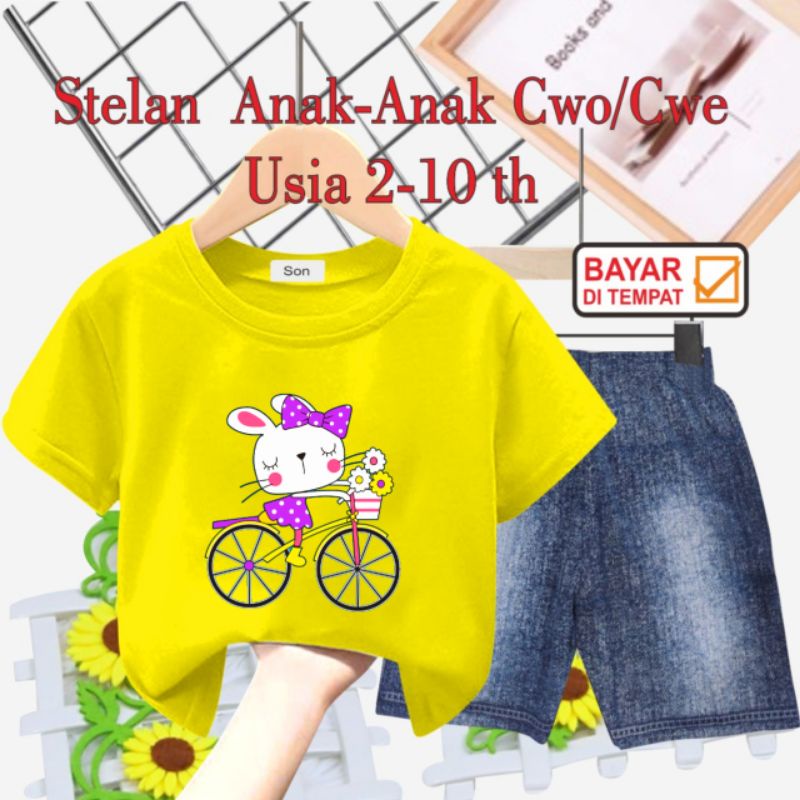 STELAN ANAK PEREMPUAN/CELANA SEMI JEANS USIA 2 THN-10 THN(SEPEDA KUNING)