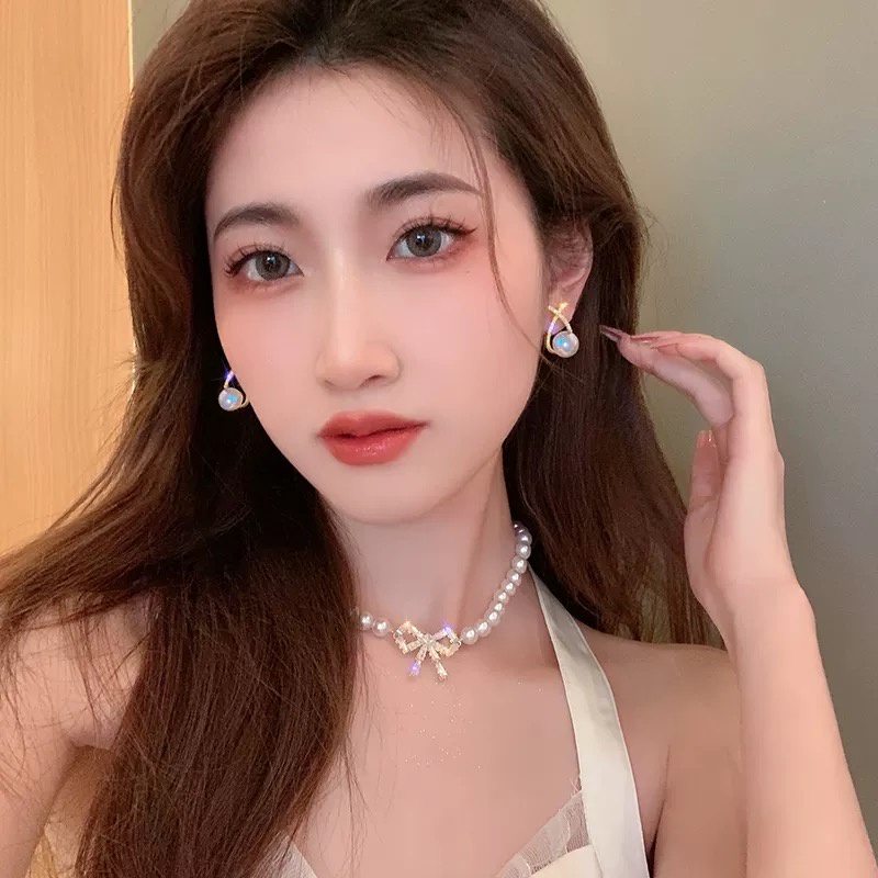 Anting Mutiara Berlian Imitasi Bentuk X Gaya Korea Untuk Wanita