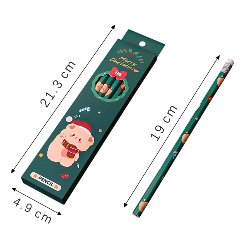 6pcs Pensil HB Motif Kartun Natal Dengan Penghapus Untuk Pelajar