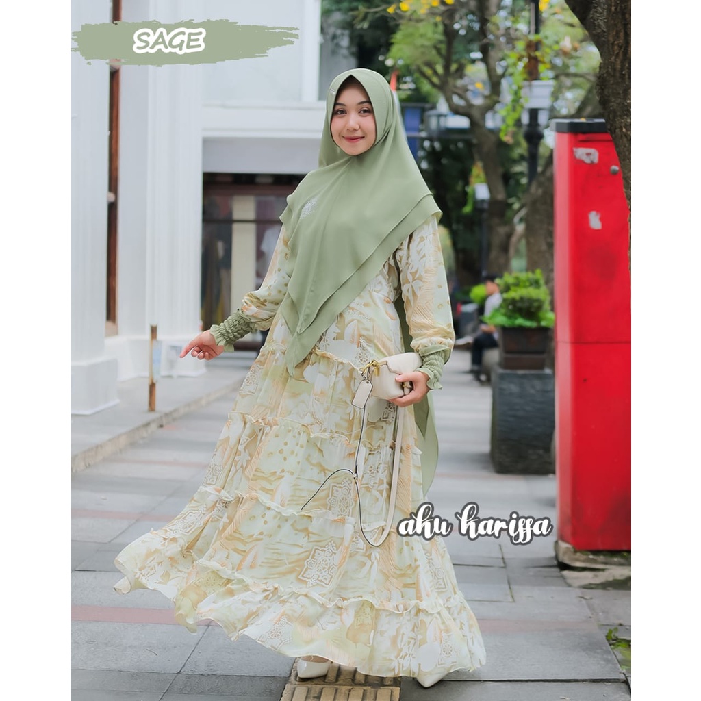 Gamis set khimar MELIYA asyifa cantini by aku karissa simple trendy kekinian hits lebran cringkle crincle