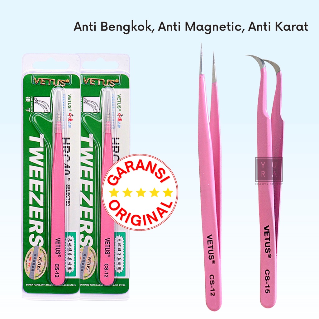 TWEEZER VETUS PINK / Pinset Bulu mata palsu / eyelash extension pinset bengkok lurus