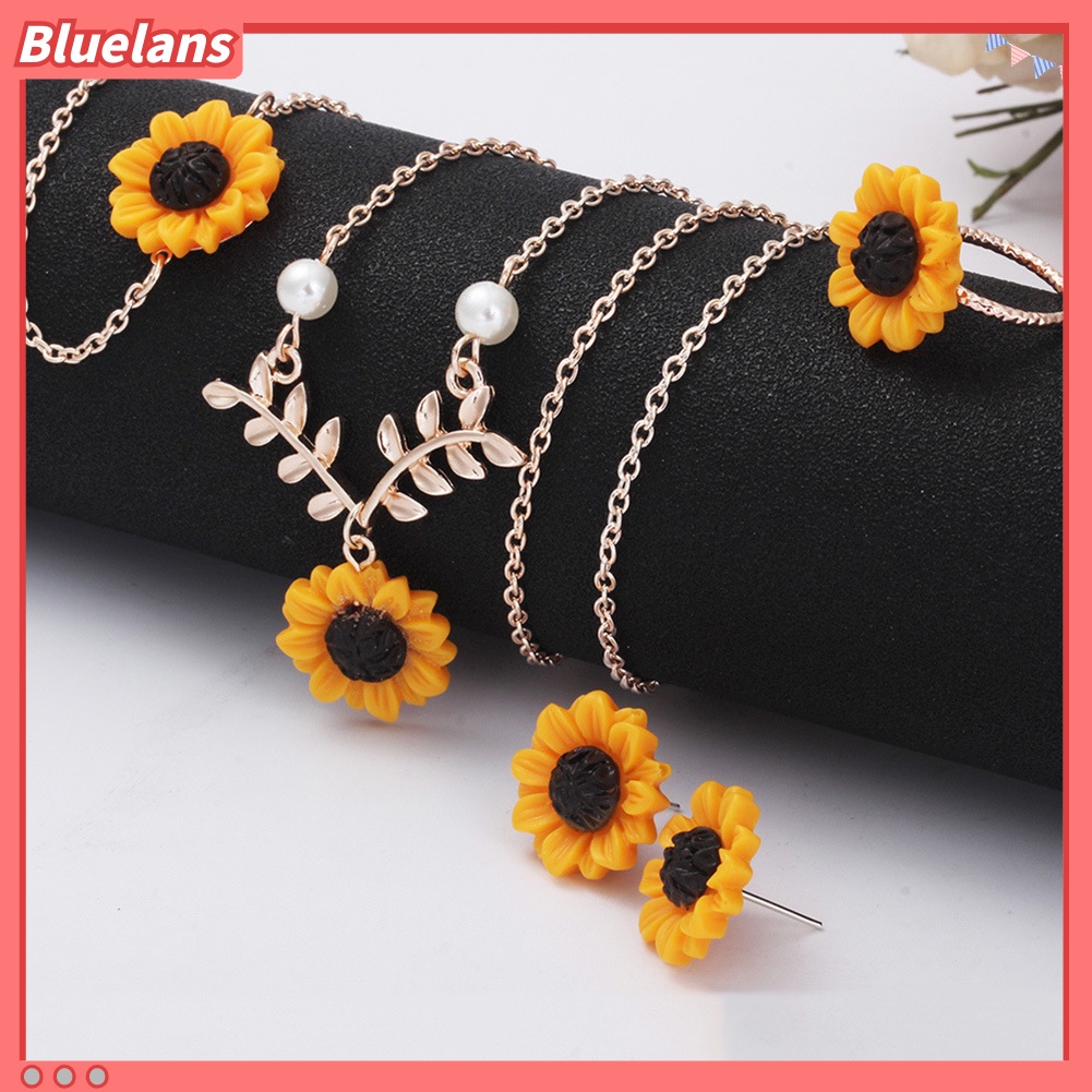 Bluelans 5Pcs Fashion Sunflower Pendant Necklace Stud Earrings Ring Bracelet Jewelry