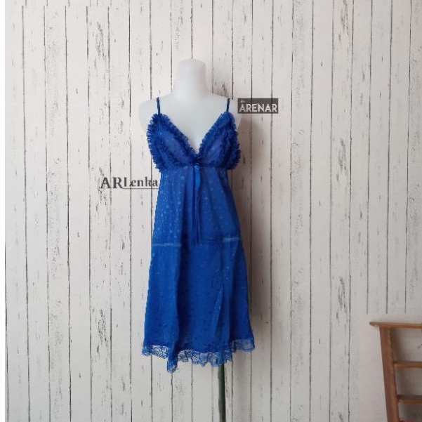 K2118 Sexy Lingerie Biru Dress Babydoll - Baju Tidur Transparan Wanita