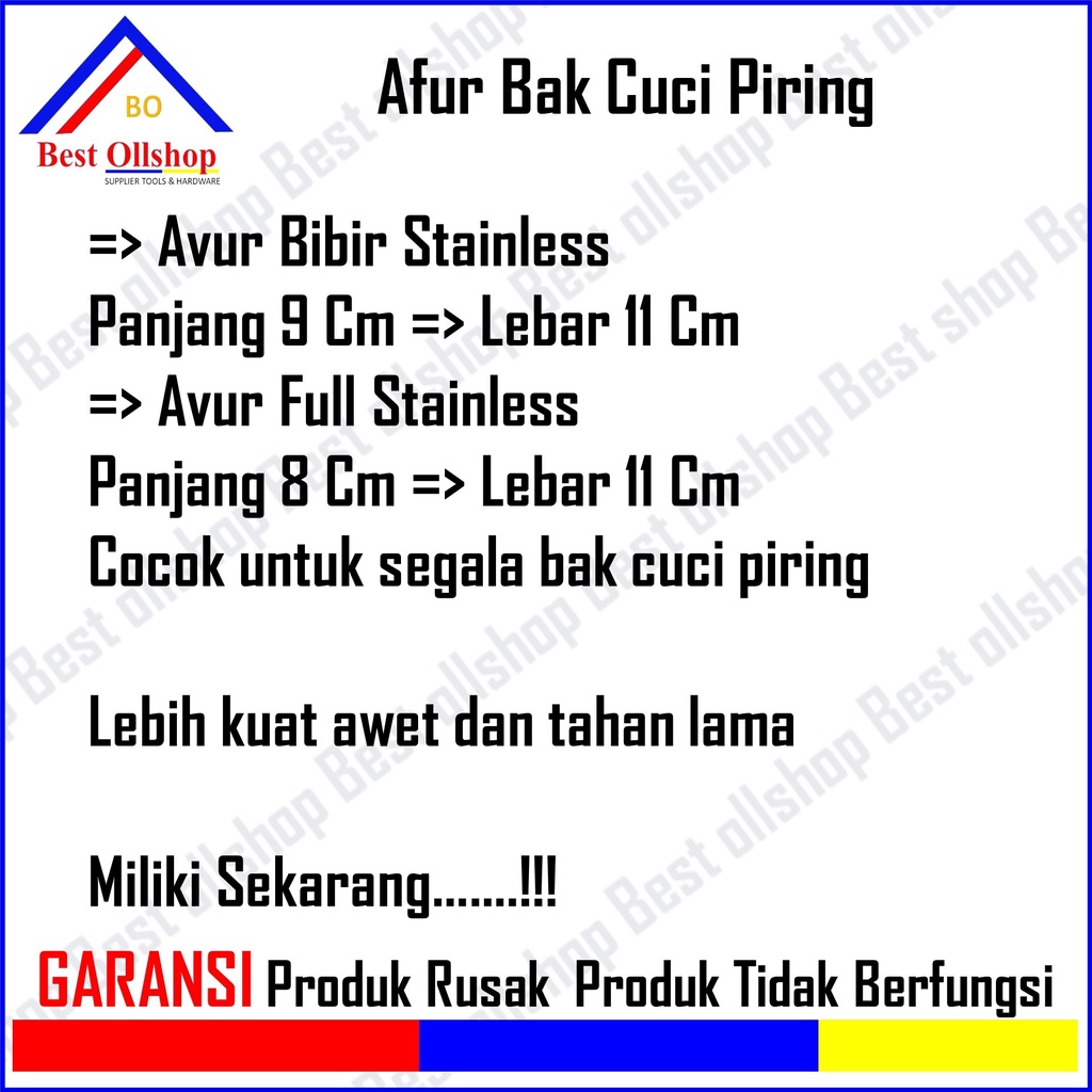 Afur Bak Cuci Piring Full Stainless Saringan Bak Cuci Piring / Avur Saringan Bak Cuci Piring PVC