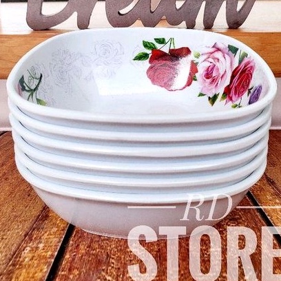 PROMO 1.PCS MANGKOK PERSEGI MOTIF ROSE MELAMINE