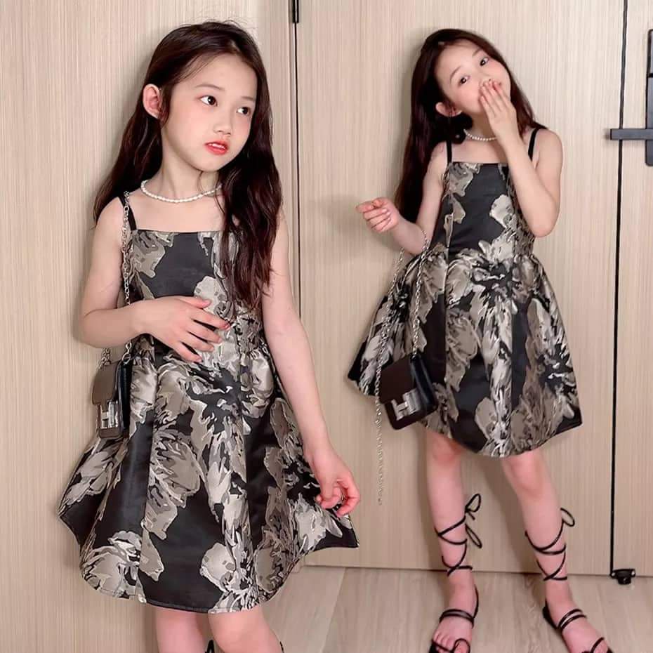 Dress Anak Perempuan Elegant Flower Black Gold