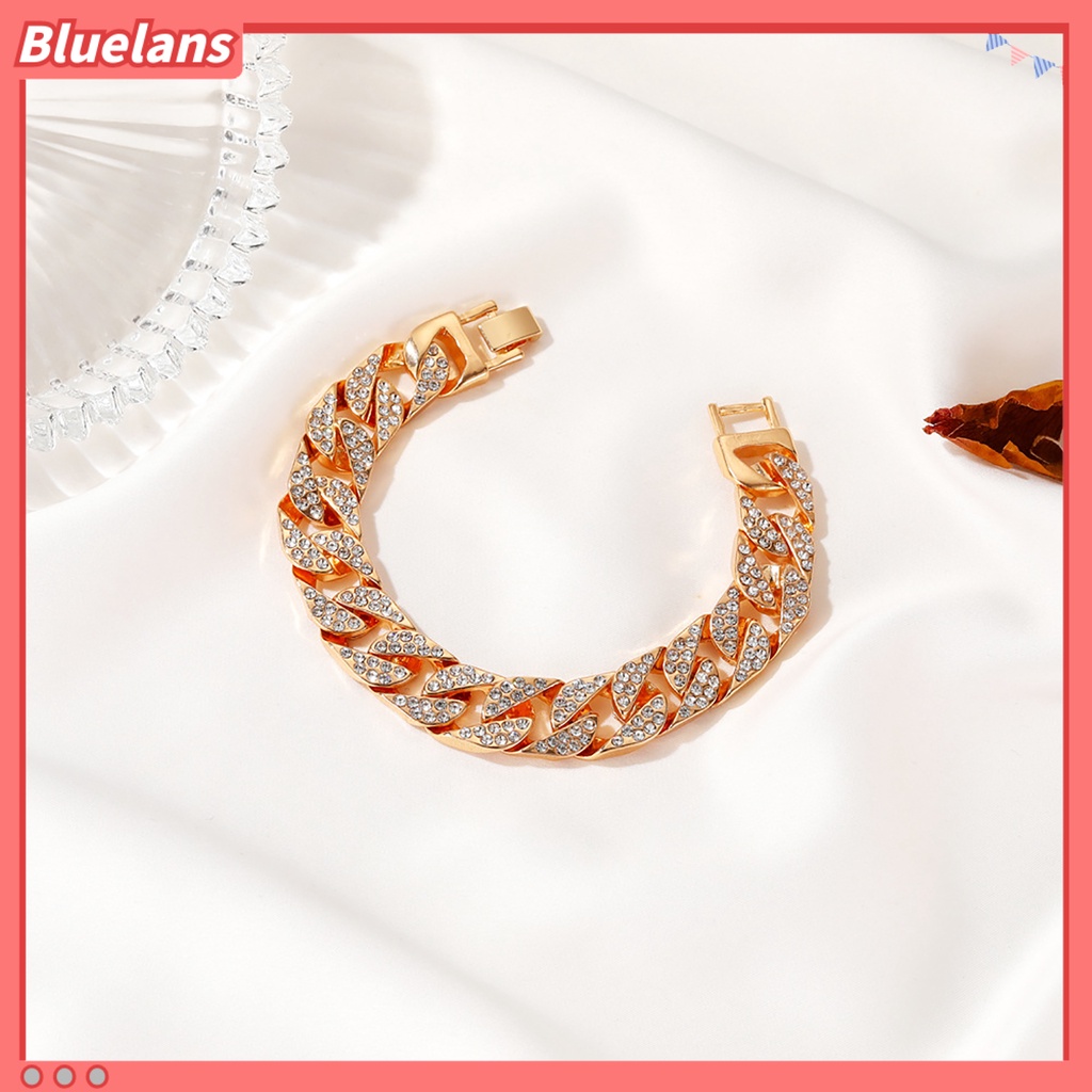 Bluelans Fashion Women Rhinestone Inlaid Cuban Link Chain Bracelet Bling Jewelry Gift