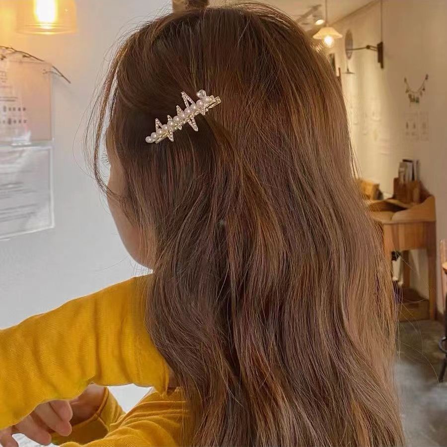 Jepit Rambut Wanita Bentuk Zigzag Aksen Mutiara Fashion Aksesoris Rambut