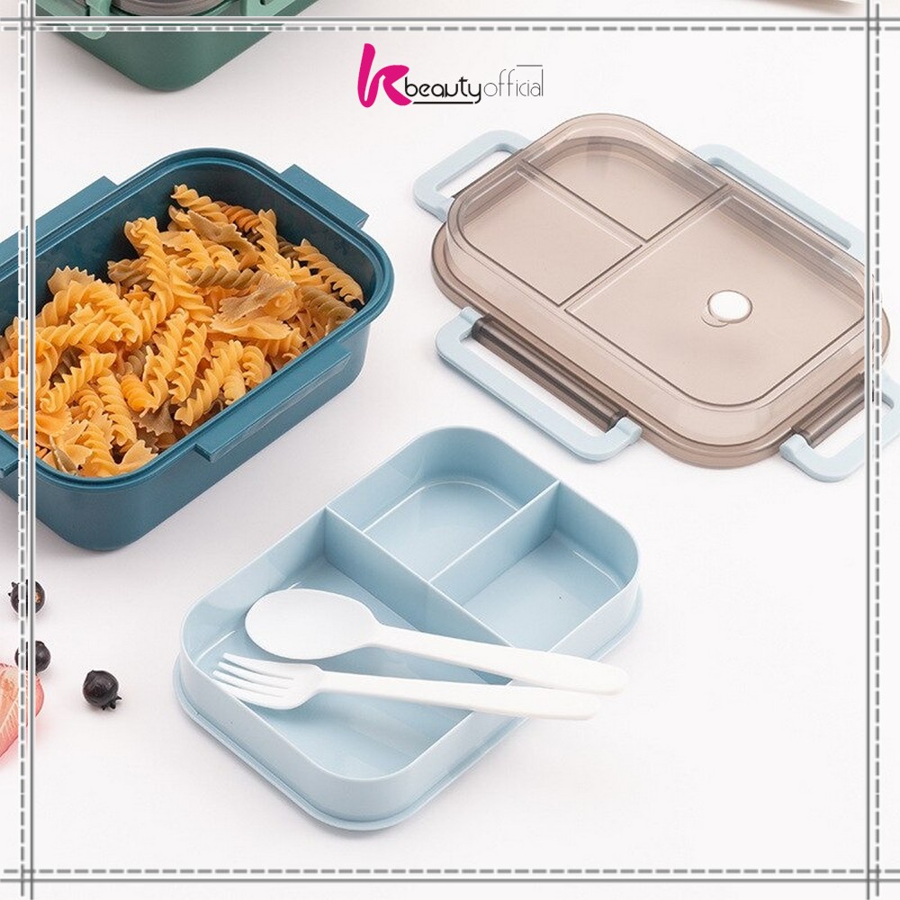 KB-C697 Tempat Makan Set 2 Tingkat 3 Sekat Anti Tumpah / Lunch Box Susun Free Sendok Garpu Portable / Kotak Bento Tingkat Set BPA FREE