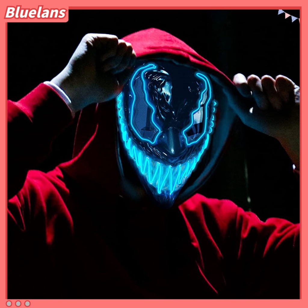 Topeng Masquerade Full Face Bahan Plastik Dengan Lampu LED Luminous Adjustable Untuk Pesta Halloween