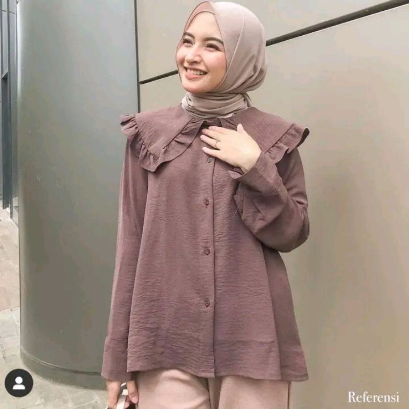 BLOUSE KEMEJA KOREAN BLOUSE CRINGKEL LENGAN KERUT BIG SIZE