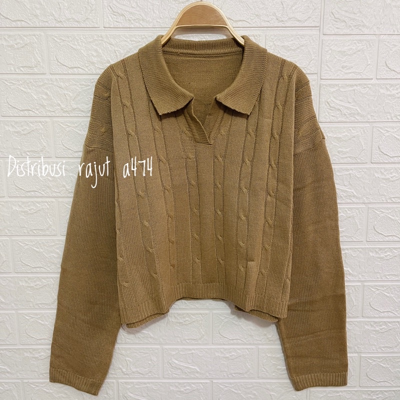 POLO SWEATER  RAJUT  MOTIF CABLE WANITA TEBAL BAHAN LEMBUT