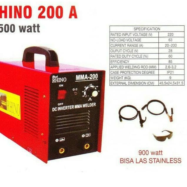 Sedia Disini--RHINO 200 A Mesin Las Listrik Inverter Travo MMA 900 Watt bisa genset