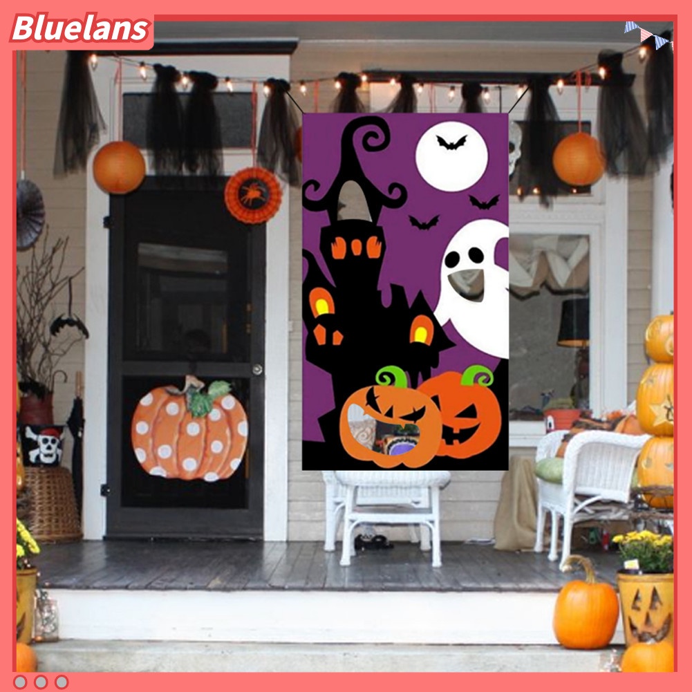 Banner Gantung Desain Labu Hantu Dengan 3 Bean Bag Untuk Pesta Halloween Anak