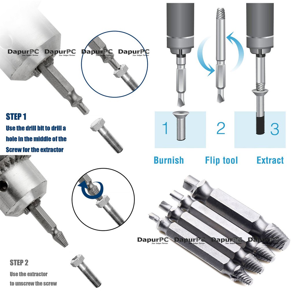 Screw Extractor Broken Striped Screw Remover - Pembuka Baut Sekrup Rusak/ Los