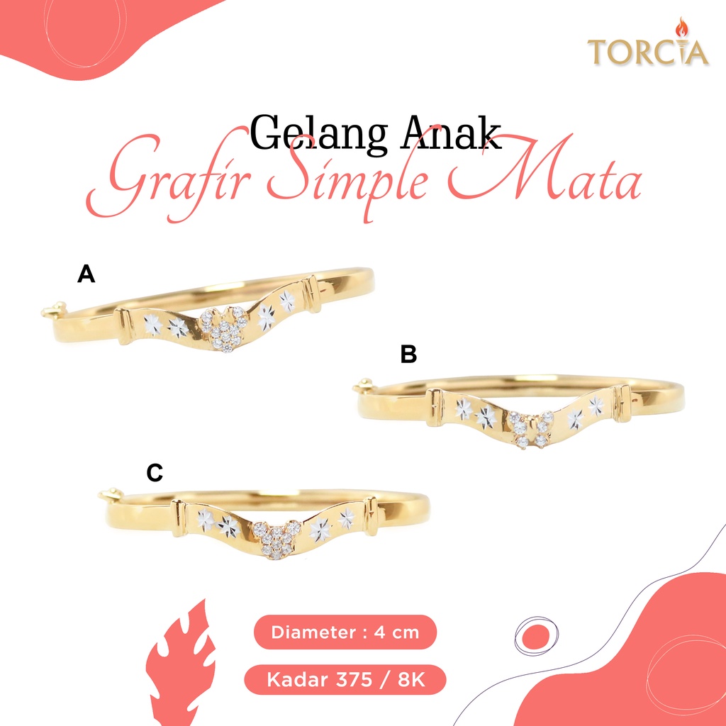 Gelang Bayi dan Anak Emas Asli Grafir Simple Mata Kadar 375 Torcia