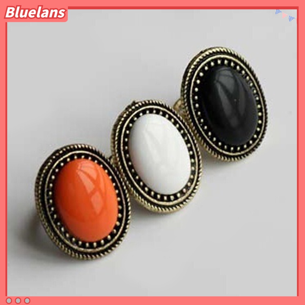 Bluelans Ring Adjustable Big Oval Inlaid Alloy Natural Gem Stone Ring