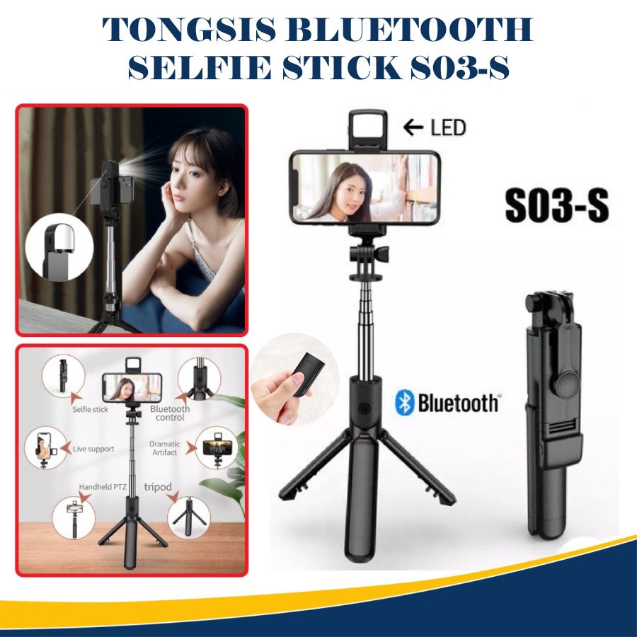 Trend-TONGSIS S03-S/S03 LED 3IN1 REMOTE SELFIE TRIPOD BLUETOOTH PORTABLE