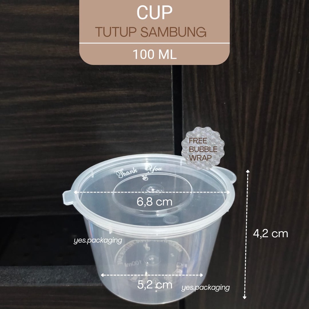 [100ml] [50pc] CUP TUTUP SAMBUNG Cup Gelas Plastik Cup Sambal Bumbu Sauce Saos Cup Puding Cup Victor
