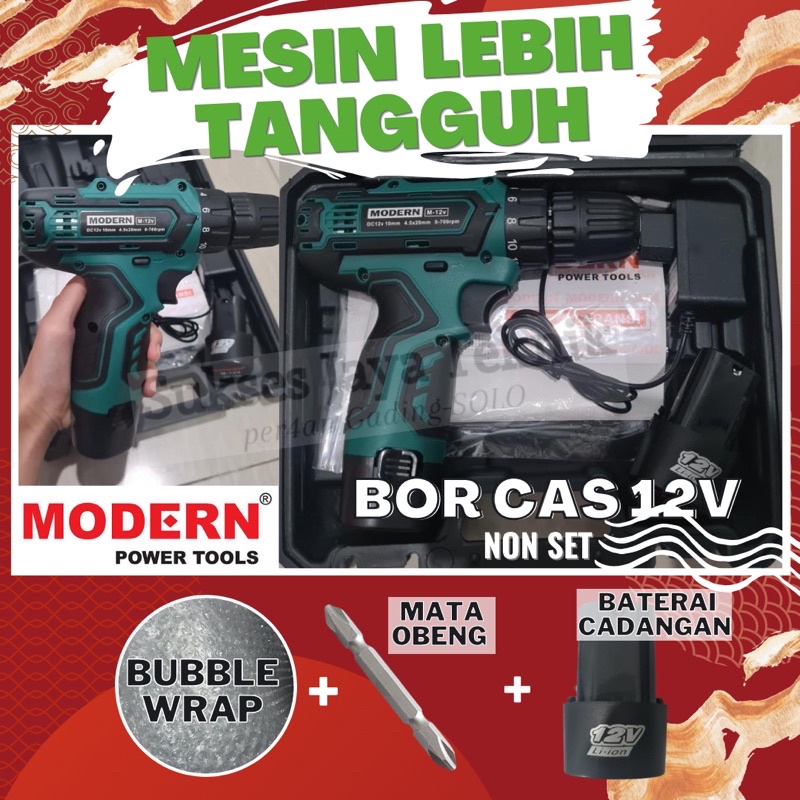 Mesin Bor cas modern M12V murah bor baterai MODERN m-12v free mt obeng & bubblewrap mesin bor cordle
