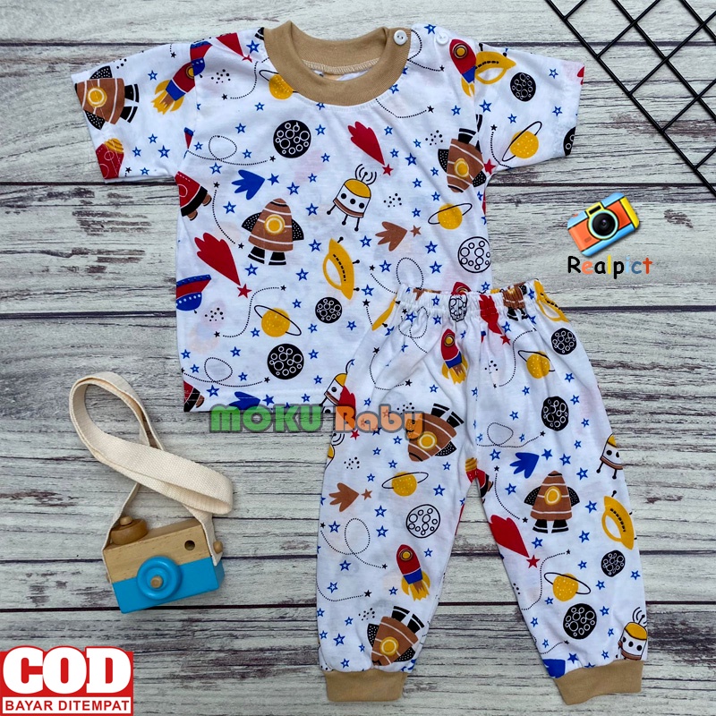 Setelan Baju Bayi Lengan Pendek Celanan Panjang Motif Roket - Ana baby