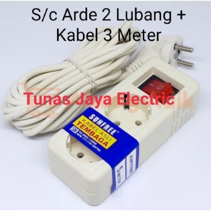 Stop Kontak Arde 2Lb + Kabel Tembaga 3M + Switch (SNI-ISO9001)