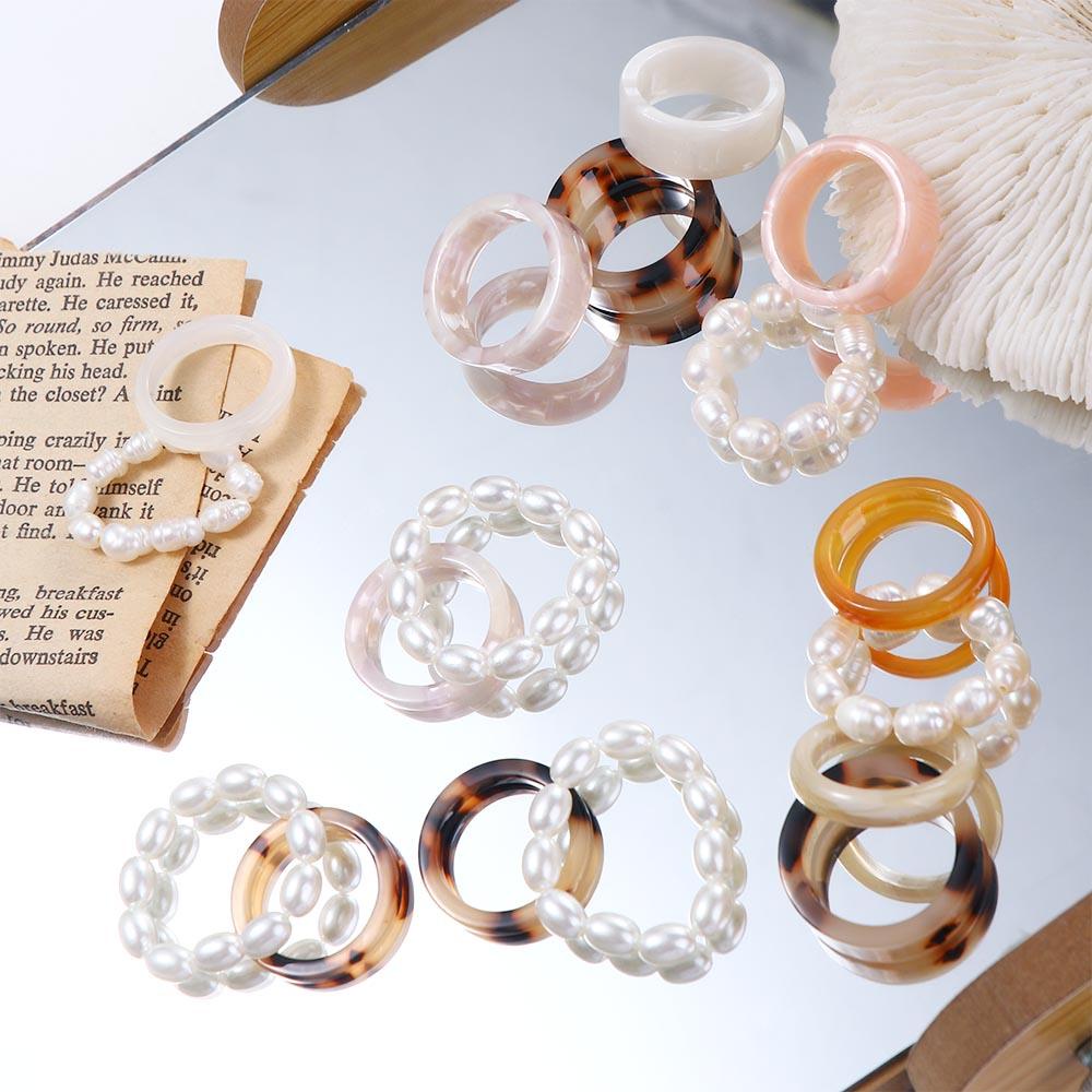 Mxbeauty Set Cincin Jari Trendy Elegan Keren Geometris Cewek Resin