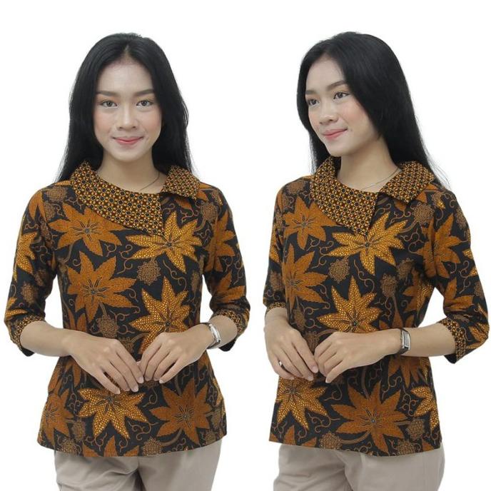 Blouse Batik Wanita Modern Kerah Shawl Lebar / Atasan Batik Wanita Termurah