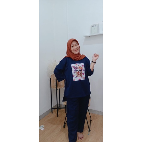 MILEA oneset babyterry - setelan panjang babyterry printing - hijab friendly