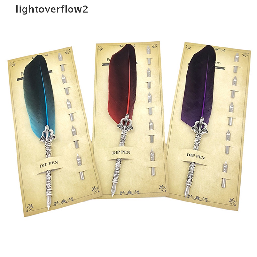 (lightoverflow2) 1 Set Pena Kaligrafi Bulu Dengan 5pcs Nib Metal Untuk Kantor