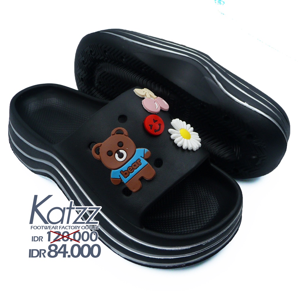 Katzz - Sandal Jelly Fuji Wanita Bahan EVA / Sandal Baim Slop Wanita Warna Hitam Uk 36-40 / Sandal K