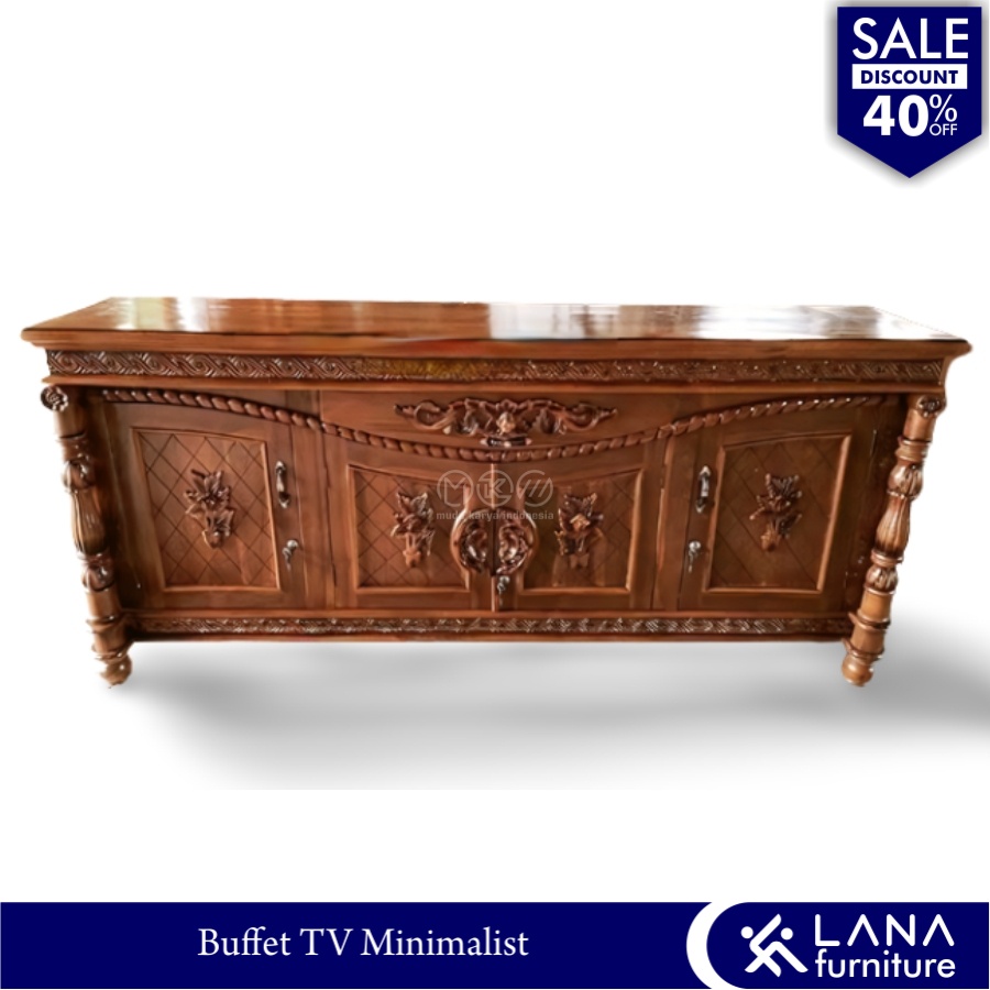 Bufet meja tv minimalis ukir kayu jati jepara / meja rak tv kayu