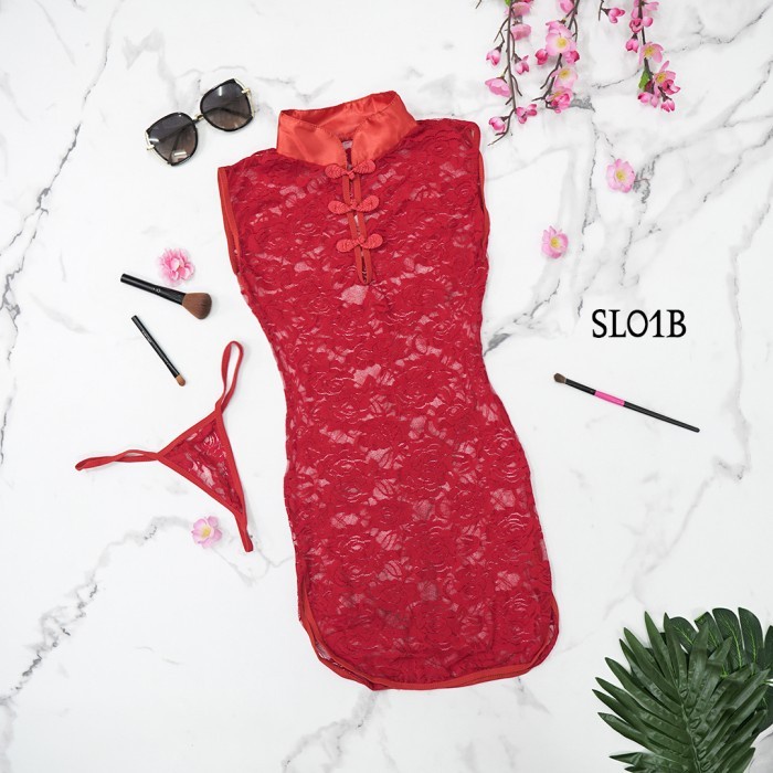 SEXY LINGERIE CHONGSAM BABYDOLL DRESS SLEEPWEAR BAJU TIDUR MERAH-SL01B BEST QUALITY 