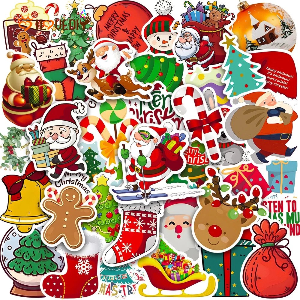 100 Pcs / Set Stiker Graffiti Gingerbread Man Natal Santa Claus Ukuran Besar Untuk Laptop Koper Scrapbook