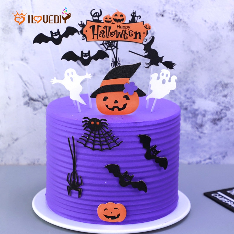 Topper Kue Desain Labu Kelelawar Hantu Laba-Laba Untuk Dekorasi Pesta Halloween