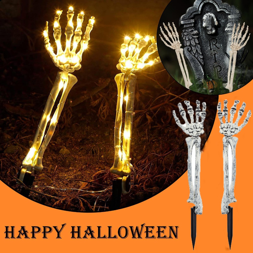 Braket Lampu Malam Tenaga Baterai Bentuk Tangan Tengkorak Bahan Kayu Untuk Dekorasi Halloween