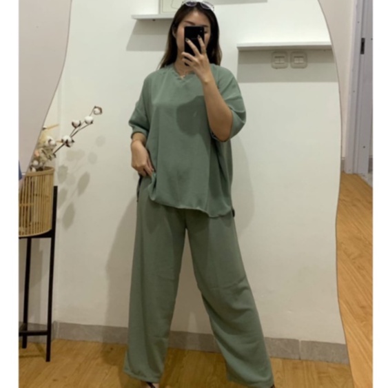 Byeon Set oversize wanita | setelan One set Vneck oversize | set crinkle jumbo