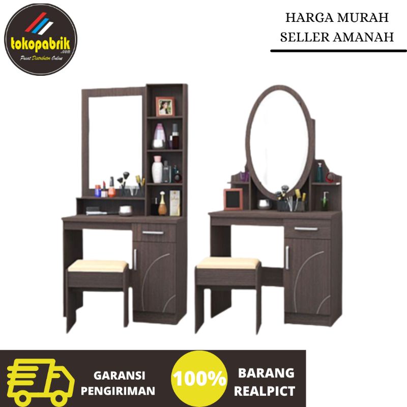 Meja rias sliding kaca kotak oval MATKEN'S Lemari rias series coklat murah Tasikmalaya Subang Sumeda